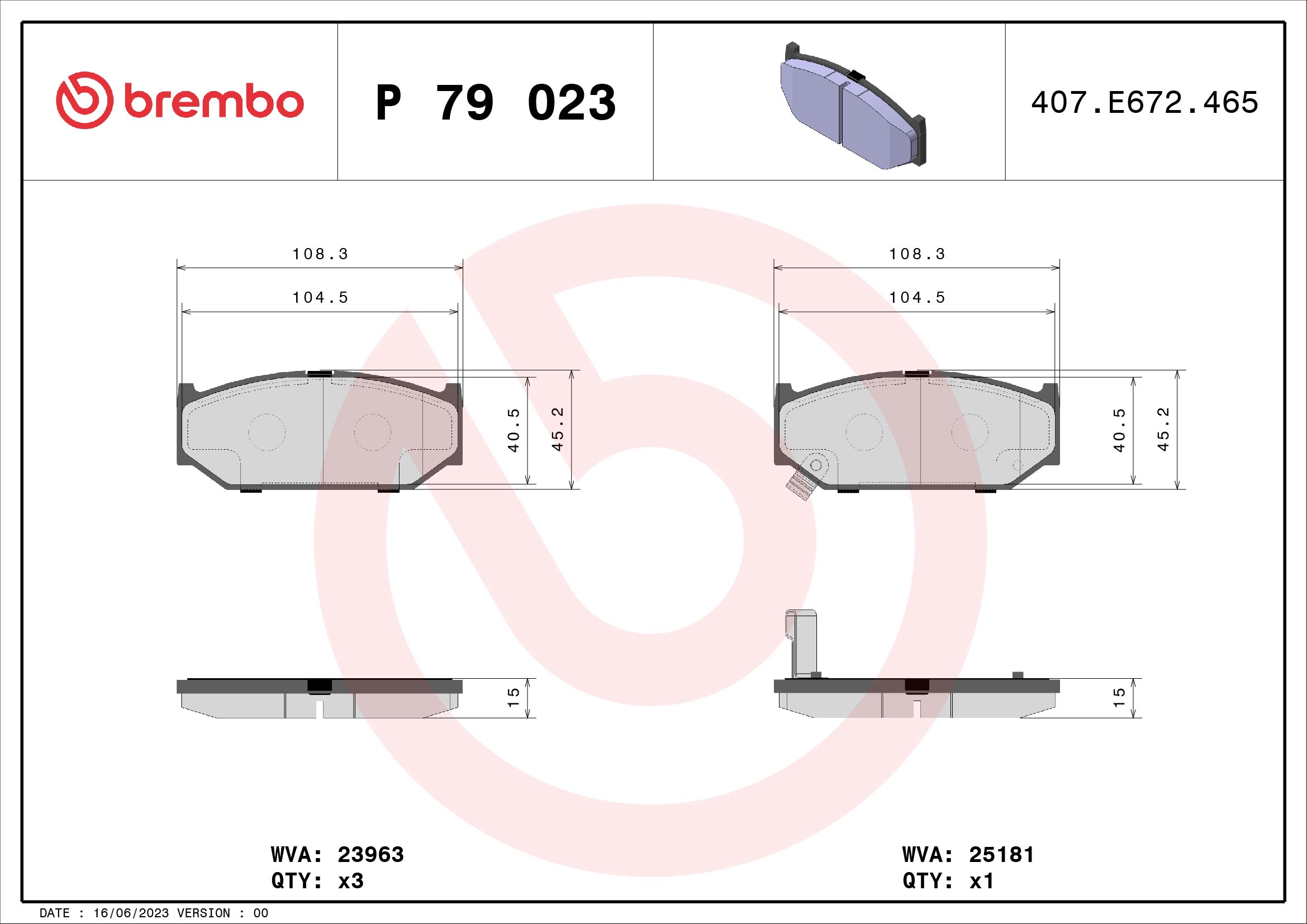 A.B.S. P 79 023 BREMBO Bremsbelagsatz, Scheibenbremse